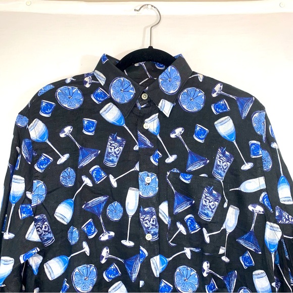 Michael’s 100% Linen Men’s Long Sleeve Shirt with Cocktail glasses. NWT. - Picture 1 of 16